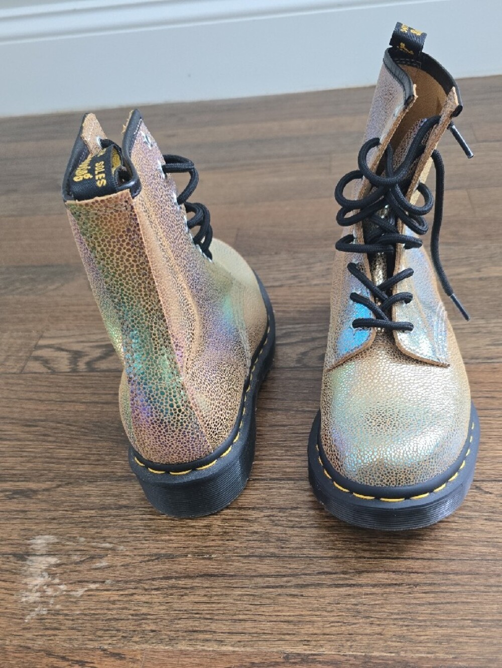 Dr. Martens Iridescent Gold Lace-Up Combat Boots - Picture 5 of 7